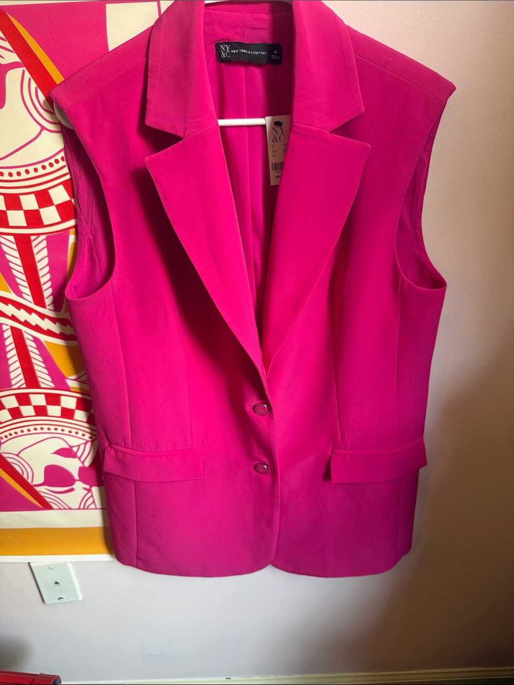 New York & Company Hot Pink Sleeveless Blazer Vest